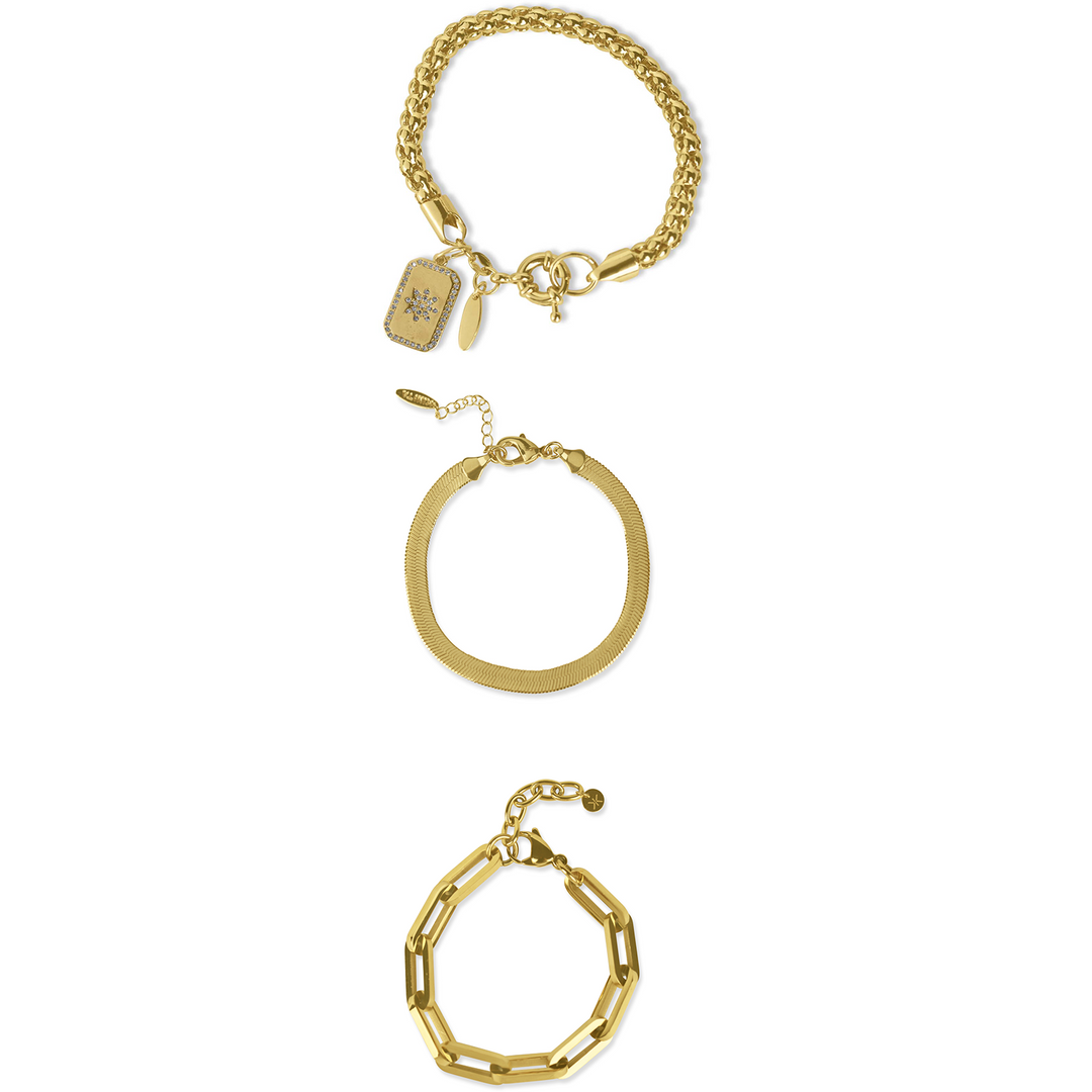 Bracelet Set, Stack Bracelet, Chunky Paperclip Bracelet, Gold